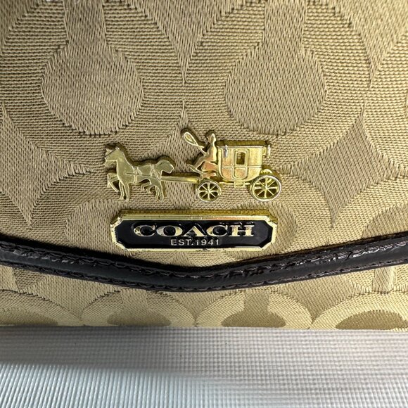 VINTAGE Coach Madison Op Art Checkbook Wallet | Khaki Brown Canvas Patent Leathe - Picture 13 of 14